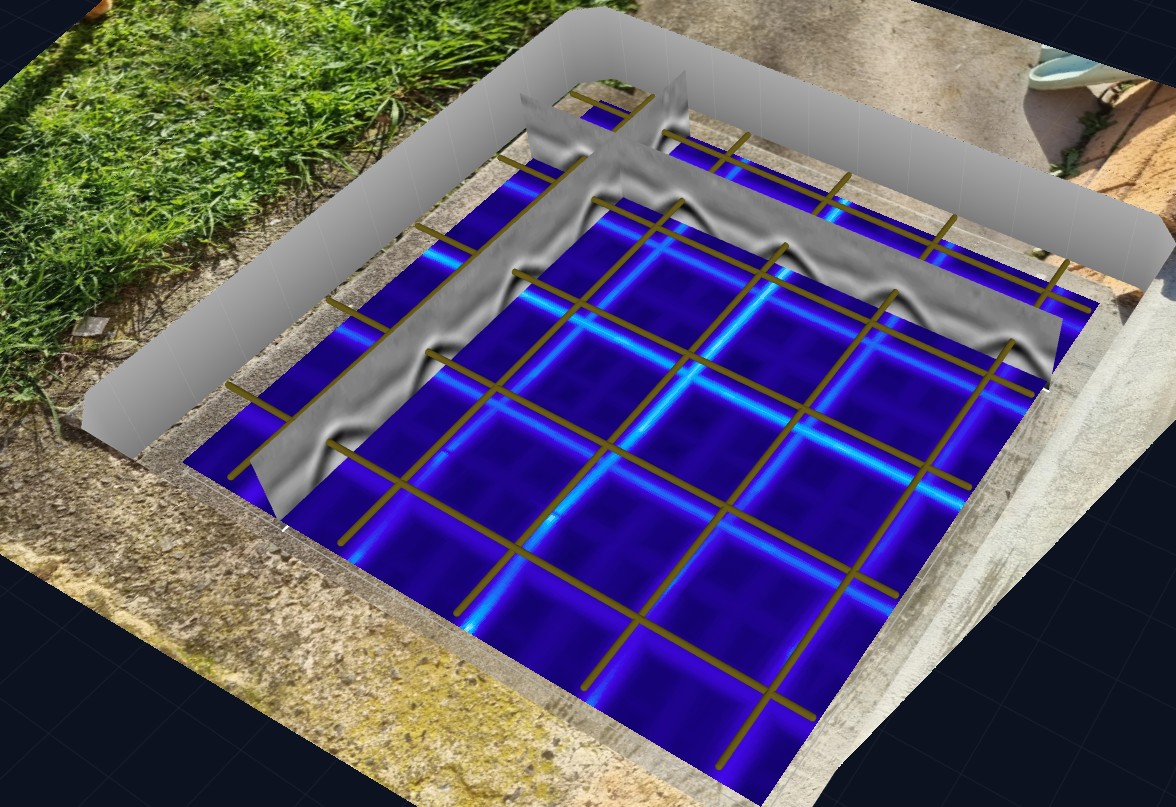 3D-Ground penetrating radar concrete scanning - Subsurface model interpolated from orthogonal radargram Grid