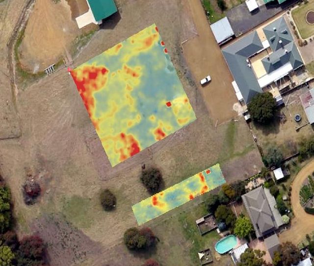 Apparent resistivity tomographic depth-slice at archaeological site in Tasmania