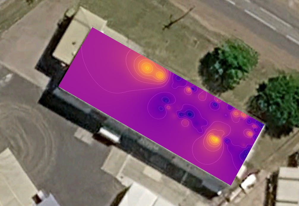 Ground penetrating radar concrete scanning - Rebar cover contour map highlighting depth to rebar