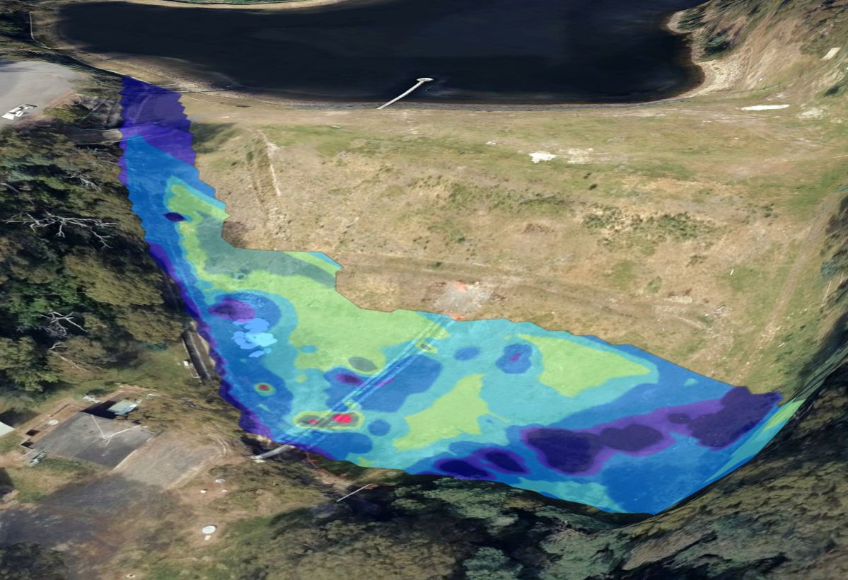 Frequency domain electromagnetic geophysical survey for mapping groundwater saturation pathways from reservoir dam in Tasmania