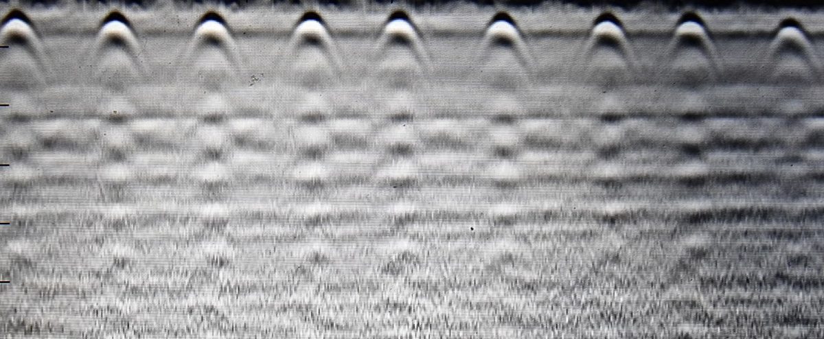 GPR radargram displaying hyperbolic diffraction signatures characteristic of rebar mesh in a concrete slab — concrete scanning Tasmania